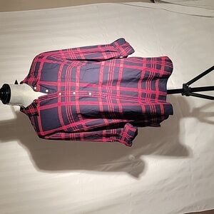 Tommy Hilfiger Women’s Black & Red Long Sleeve/Roll up 3/4, Plaid Shirt, XL, NWT